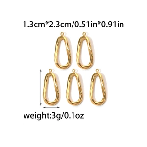 5PCS 18K gold-plated irregular hollow oval pendants with hammered texture and dimensions