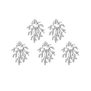 Close-up of five silver coral tree pendants in 304 stainless steel with top ring detail