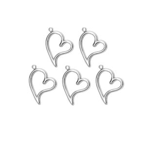 Set of 5 silver openwork heart charms with rings for DIY jewelry making accessories