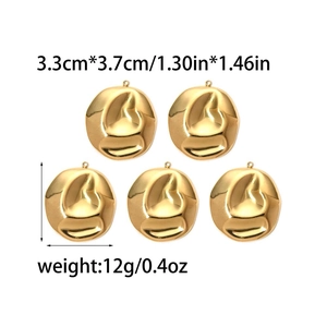 Detailed view of 5-piece 18K gold stainless steel textured wavy pendants with dimensions