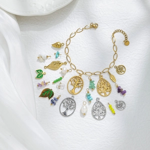 Vintage Stainless Steel Tree of Life Leaf Feather Pendants For DIY Jewelry Making Hollow Out Gold Silver Plated Charms