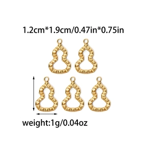 Detailed view of five 18K gold stainless steel gourd charms with dimensions and weight info