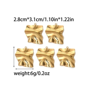 5Pcs 18K gold plated stainless steel irregular wavy square pendants for DIY jewelry