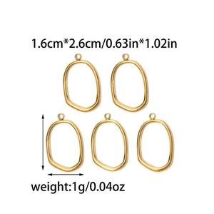 Golden stainless steel oval pendant charms with DIY ring connectors for jewelry making