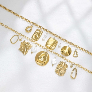 18K Gold Plated Stainless Steel Geometric Gourd Pendant Niche Hammered Texture Metal Charm DIY Jewelry Accessories Women