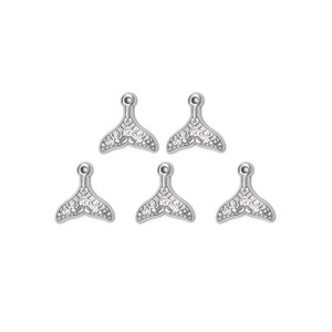 Five silver stainless steel whale tail pendants with hollow honeycomb texture for DIY