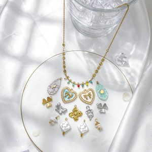 Bohemian Stainless Steel 18K Gold Plated Clover Flower Butterfly Natural Stone Pendants DIY Jewelry Making Accessories