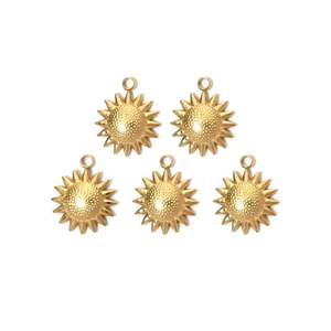 Detailed view of 18K gold plated stainless steel sun pendants for DIY jewelry making