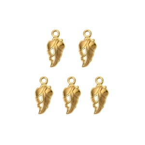 Five-piece set of gold leaf pendants with detailed veins and top rings for DIY jewelry