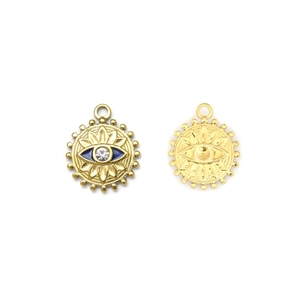 Anhänger aus 18K vergoldetem Edelstahl mit blauem Emaille-Auge und Zirkonia-Stein