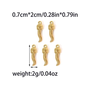 Polished 18K gold stainless steel Italian cornicello charm details with size 0.7x2cm