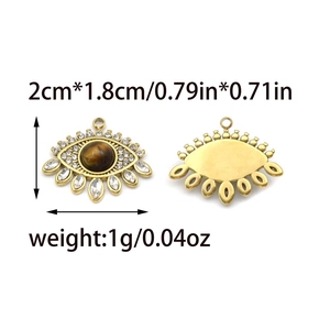 Detailed front and back view of golden 304 stainless steel evil eye pendant with crystals