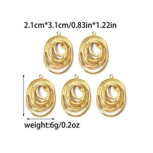 Detailed view of spiral swirl 18K gold stainless steel pendants with size measurements