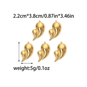 Macro view of five 18K gold-plated stainless steel teardrop pendants with dimensions