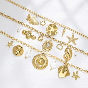 Gold Plated Stainless Steel Starfish Flower Ginkgo Leaf DIY Charms For Necklace Bracelet Jewelry Making Accessories Pendants