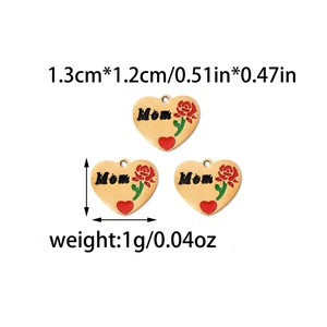 Pendentif Mom en forme de cœur doré avec motif de rose et émail pour bijoux DIY