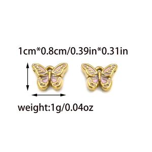 Colgante de mariposa en acero inoxidable chapado en oro 18K y esmalte rosa para joyas