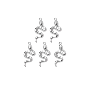 Set of five silver stainless steel snake pendants for DIY jewelry making accessories