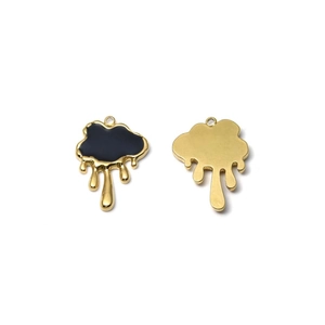 Detalle de dijes de nube fundida con chapado en oro de 18K y esmalte negro para DIY