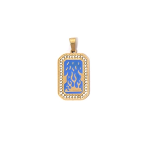 Vergulde roestvrijstalen tarot hanger met blauwe emaille vlam en zirkonia rand