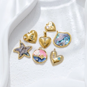 Pendentifs en Acier Inoxydable Plaqué Or 18K Cœur Étoile de Mer Coquille pour Fabrication de Bijoux DIY Strass Perle Artificielle Émail Charms Femme