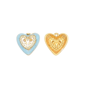 Herzanhänger aus Edelstahl mit blauem Emaille und Kristallen für DIY-Schmuck
