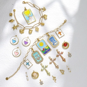 Roestvrijstalen Tarotkaart Kruis Hart Hanger Verguld Emaille Dier Blad Charms Voor DIY Sieraden Ketting Maken