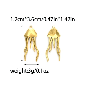 Golden jellyfish pendant charm in stainless steel for DIY jewelry and keychains