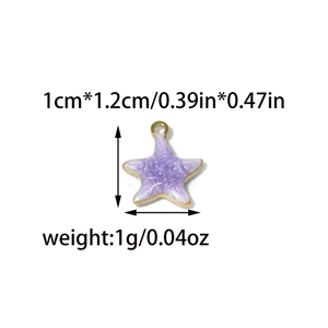 Purple starfish pendant with gold edge for DIY jewelry making, 1cm by 1.2cm size