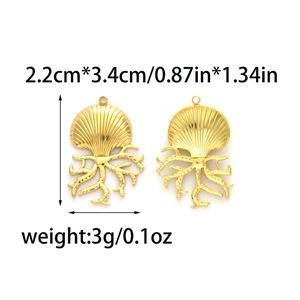 Goldenes Muschel- und Korallenanhänger-Set aus Edelstahl für DIY-Halsketten, Größe 2,2 x 3,4 cm
