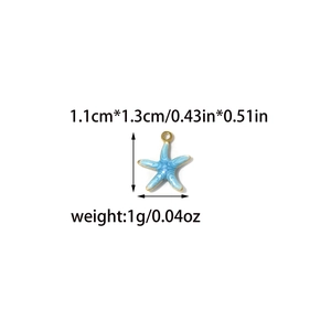 Detail of light blue enamel starfish pendant with gold edging including 1.1cm size specs