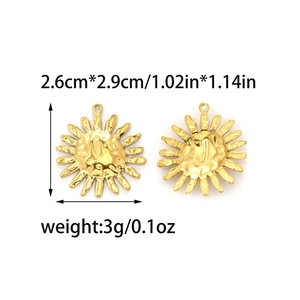 18K gold plated stainless steel sun pendant with hammered texture and dimensions
