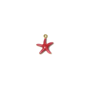 Detail view of rose red enamel starfish charm with gold metal loop for DIY jewelry