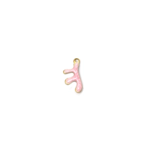 Close-up of pink enamel coral pendant with gold metal ring for DIY jewelry making