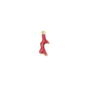 Detailed view of red enamel coral branch pendant with golden metal loop for DIY jewelry