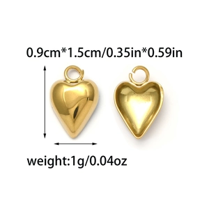 Polished stainless steel heart pendants set with size 0.9x1.5cm for DIY jewelry making