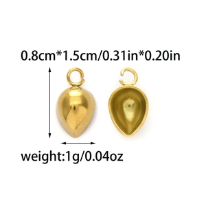 Detailed view of gold teardrop charms showing dimensions and hollow back design
