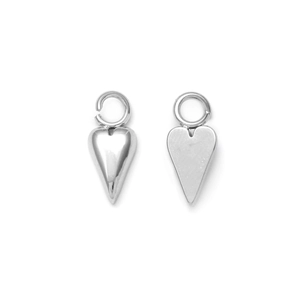 Polished silver heart charms in 3D and flat geometric designs for DIY jewelry making