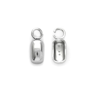 Detailed view of silver stainless steel rectangular jewelry clasps with open jump rings