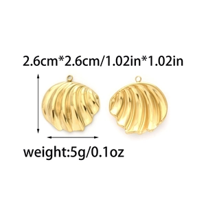 Pendentifs coquillages dorés en acier inoxydable 304 avec dimensions et détails de poids