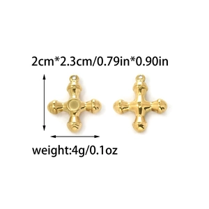 Detailed view of polished 18K gold cross pendants with dimensions and weight info
