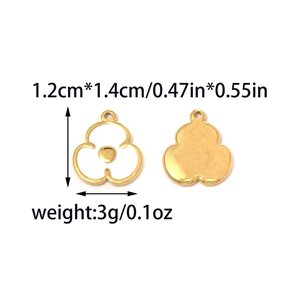 Pendentifs fleur à trois pétales en acier doré pour bijoux DIY avec détails de taille