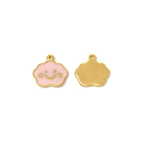 Pendentif nuage en émail rose avec smiley et dos doré pour la création de bijoux DIY