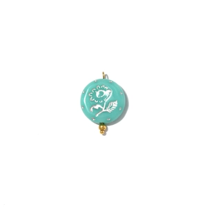 Pendentif rond en émail vert avec motifs floraux argentés et anneau doré pour bijoux DIY
