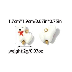 Cute white ceramic dog pendants with red bowties and gold rings for DIY jewelry making