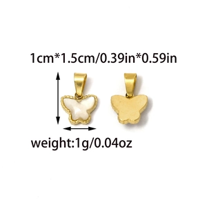 Detailansicht der 1 cm x 1,5 cm Schmetterlingsanhänger mit Perlmutt und Abmessungen