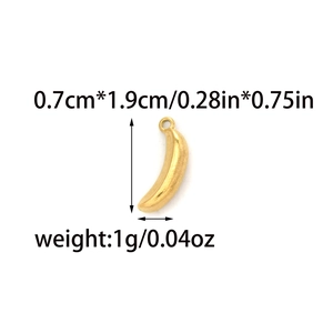 Golden banana shaped stainless steel pendant charm for DIY jewelry making 0.7x1.9cm