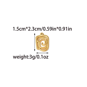 Französischer Vintage-Edelstahlanhänger in Gold mit Wirbelmuster und 1,5x2,3cm Maßen