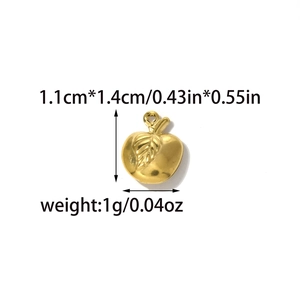 Golden apple heart pendant in stainless steel with textured leaf detail and 1.1x1.4cm dimensions