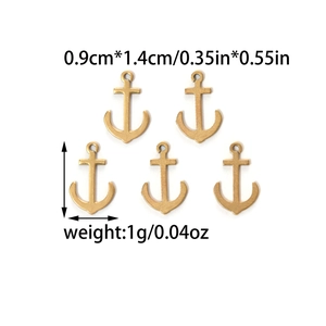 Detailed size chart for gold-plated anchor pendants, 0.9cm by 1.4cm DIY jewelry parts